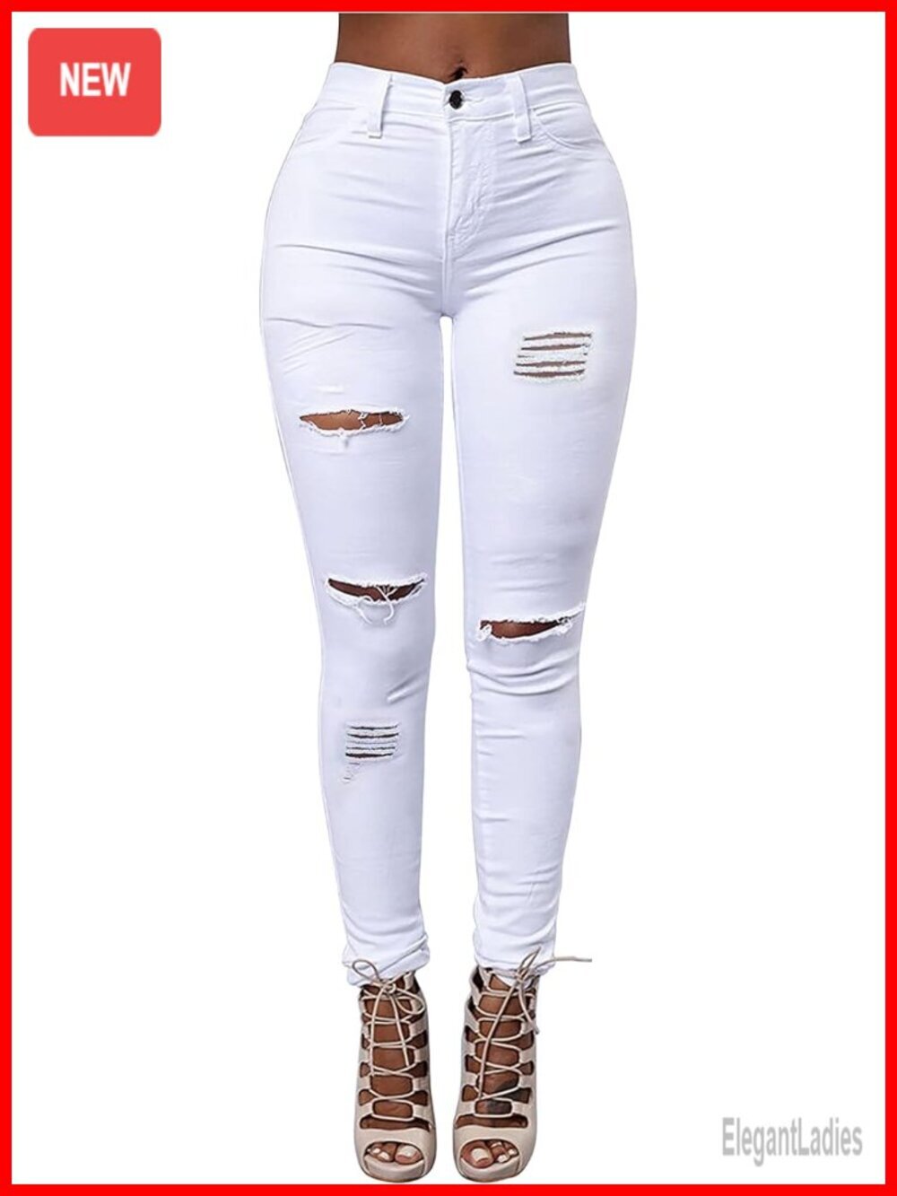 High Waisted Ripped Skinny Stretch Jeans Distressed Butt Lifting Denim Pants